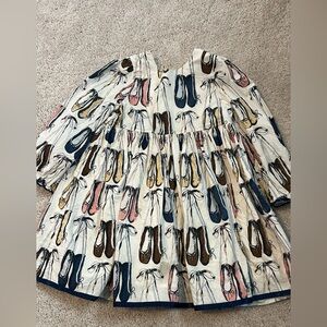 Ballet Flat Print Skirt Dress in Cream, Navy, Pink & Brown